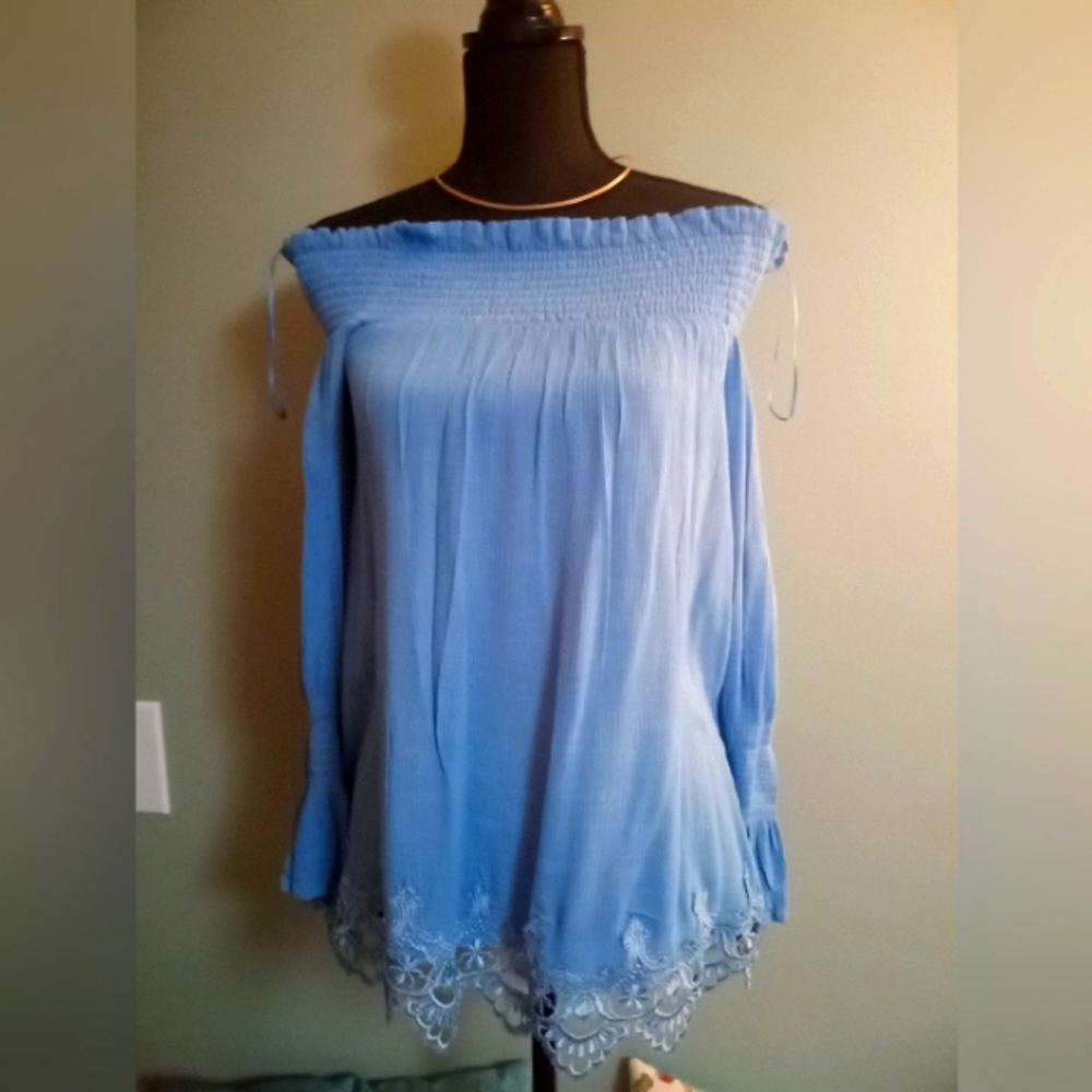 Woman's Blue of the shoulder top